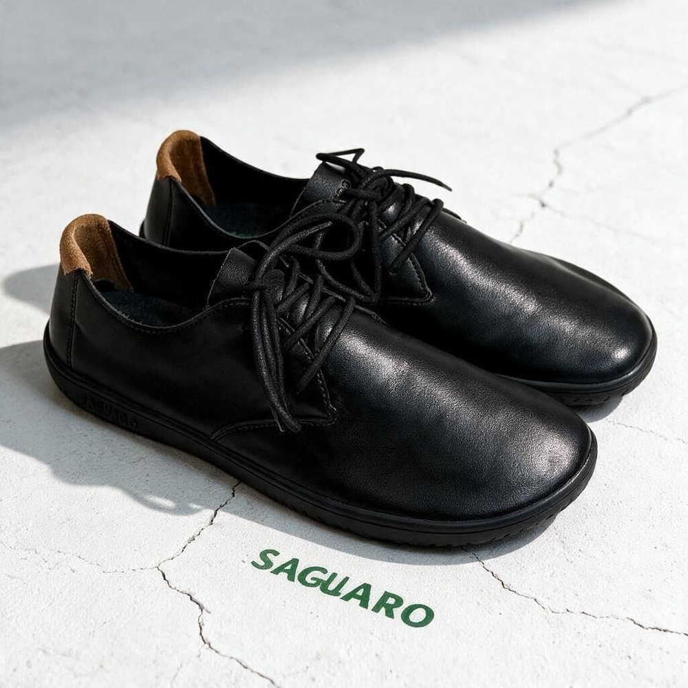 Saguaro Mens Barefoot Oxford Shoes Black Wide Toe Box Zero Drop EU 45